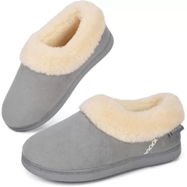 imageEverFoams Womens Faux Fur Bootie Slippers Ladies House Shoes with Bedroom Memory Foam and Indoor Outdoor Rubber SoleStorm Gray