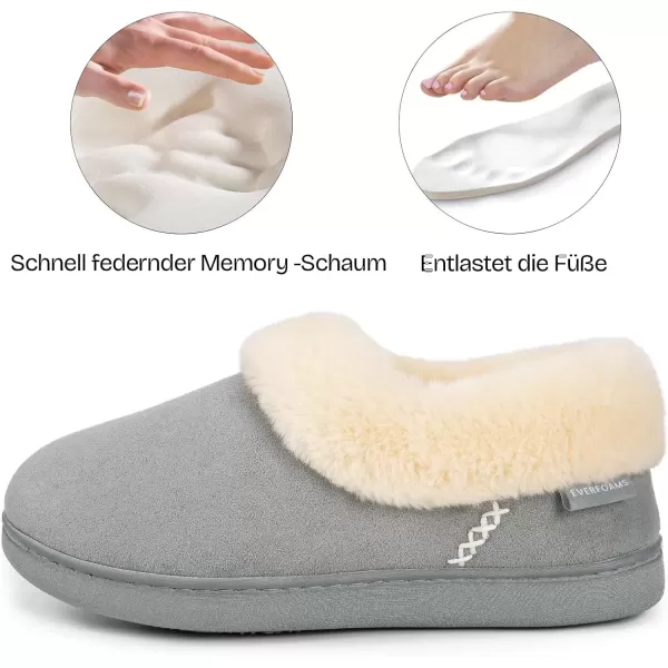 imageEverFoams Womens Faux Fur Bootie Slippers Ladies House Shoes with Bedroom Memory Foam and Indoor Outdoor Rubber SoleStorm Gray