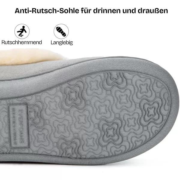 imageEverFoams Womens Faux Fur Bootie Slippers Ladies House Shoes with Bedroom Memory Foam and Indoor Outdoor Rubber SoleStorm Gray