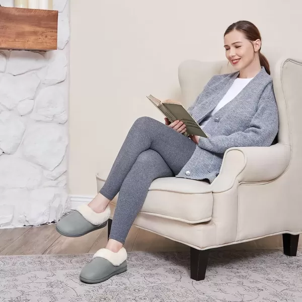 imageEverFoams Womens Faux Fur Bootie Slippers Ladies House Shoes with Bedroom Memory Foam and Indoor Outdoor Rubber SoleStorm Gray