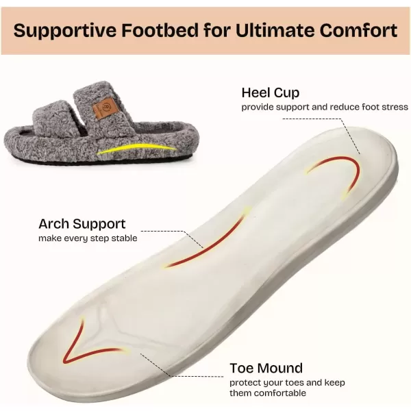 imageEverFoams Womens Fuzzy Opentoe Slippers Soft Comfy Memory Foam Indoor House ShoesCool Gray