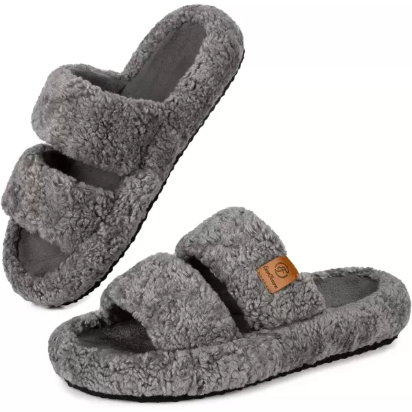 imageEverFoams Womens Fuzzy Opentoe Slippers Soft Comfy Memory Foam Indoor House ShoesCool Gray