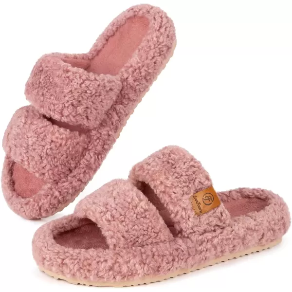 imageEverFoams Womens Fuzzy Opentoe Slippers Soft Comfy Memory Foam Indoor House ShoesDusty Rose