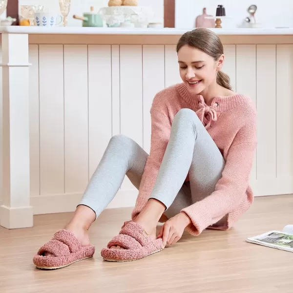 imageEverFoams Womens Fuzzy Opentoe Slippers Soft Comfy Memory Foam Indoor House ShoesDusty Rose