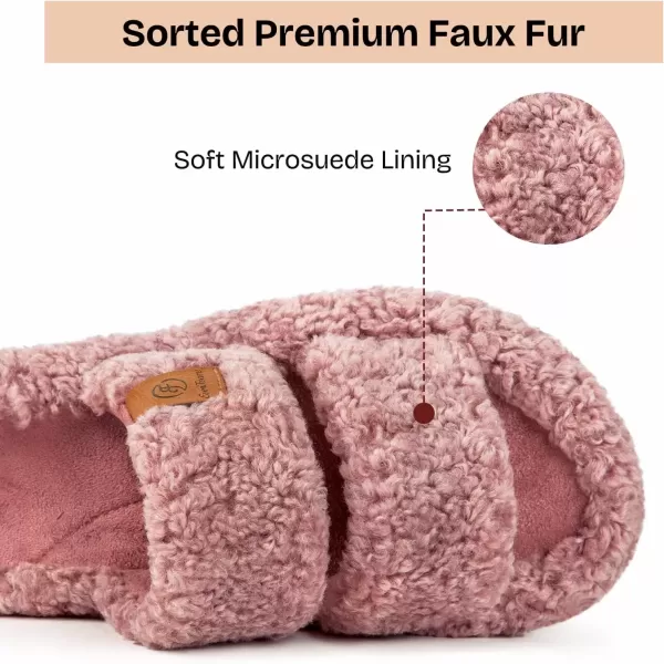 imageEverFoams Womens Fuzzy Opentoe Slippers Soft Comfy Memory Foam Indoor House ShoesDusty Rose