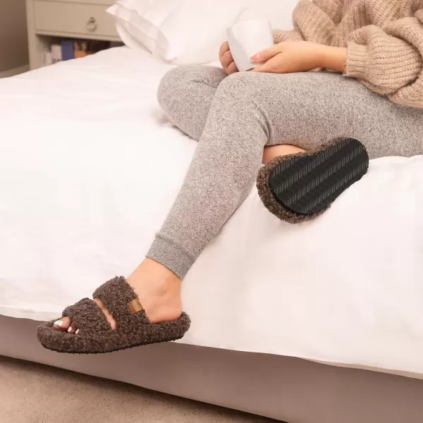 imageEverFoams Womens Fuzzy Opentoe Slippers Soft Comfy Memory Foam Indoor House ShoesElegant Mocha