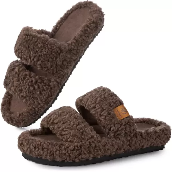 imageEverFoams Womens Fuzzy Opentoe Slippers Soft Comfy Memory Foam Indoor House ShoesElegant Mocha