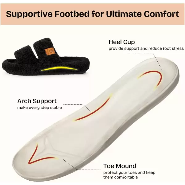 imageEverFoams Womens Fuzzy Opentoe Slippers Soft Comfy Memory Foam Indoor House ShoesMatt Black