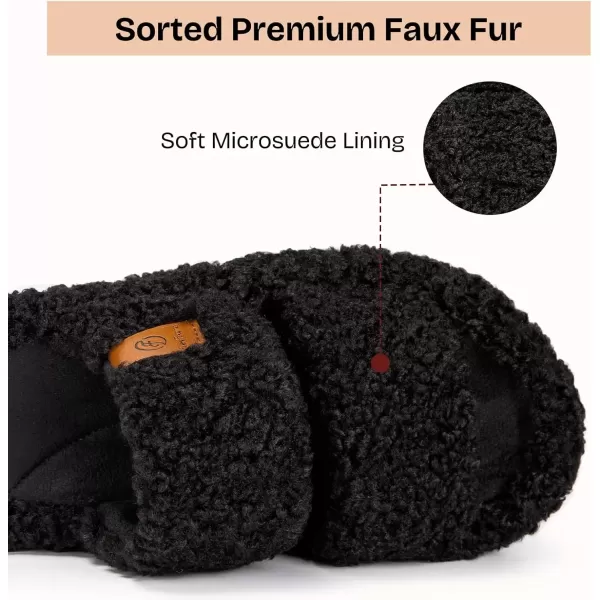 imageEverFoams Womens Fuzzy Opentoe Slippers Soft Comfy Memory Foam Indoor House ShoesMatt Black