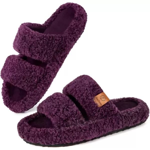 imageEverFoams Womens Fuzzy Opentoe Slippers Soft Comfy Memory Foam Indoor House ShoesPlum Violet