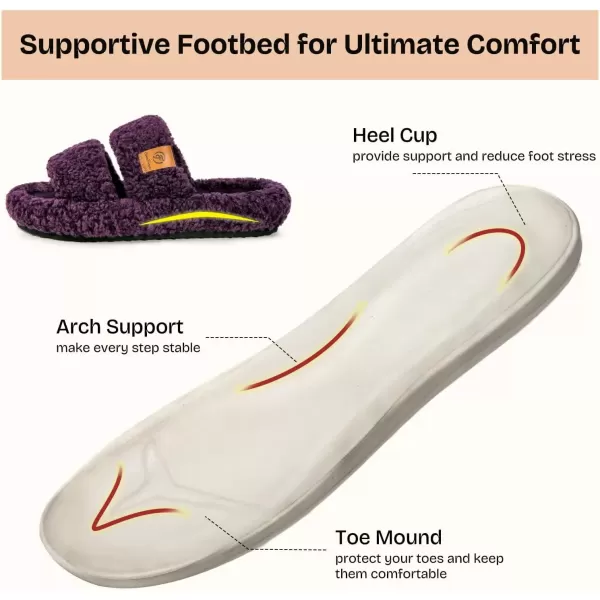 imageEverFoams Womens Fuzzy Opentoe Slippers Soft Comfy Memory Foam Indoor House ShoesPlum Violet