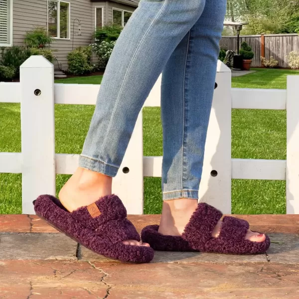 imageEverFoams Womens Fuzzy Opentoe Slippers Soft Comfy Memory Foam Indoor House ShoesPlum Violet