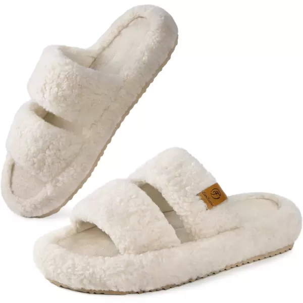 imageEverFoams Womens Fuzzy Opentoe Slippers Soft Comfy Memory Foam Indoor House ShoesVanilla Ice