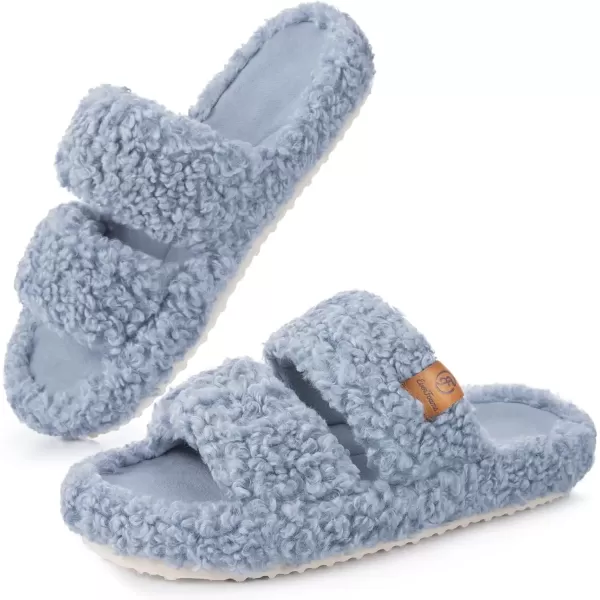 imageEverFoams Womens Fuzzy Opentoe Slippers Soft Comfy Memory Foam Indoor House ShoesVibrant Light Blue