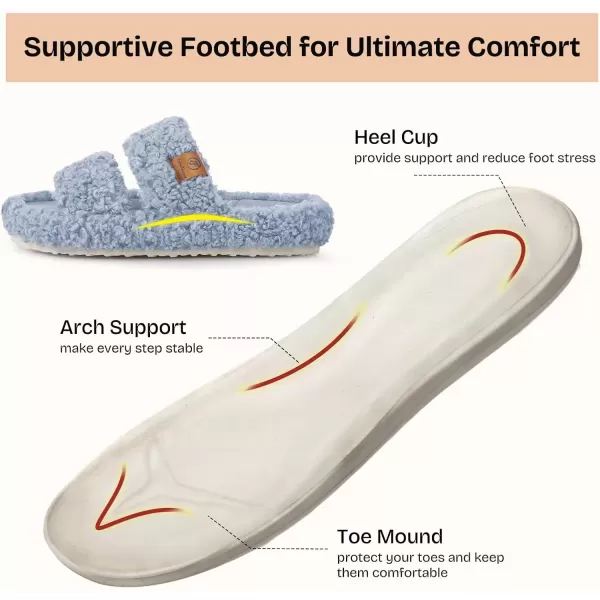 imageEverFoams Womens Fuzzy Opentoe Slippers Soft Comfy Memory Foam Indoor House ShoesVibrant Light Blue