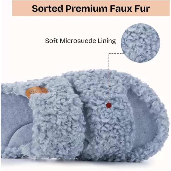 imageEverFoams Womens Fuzzy Opentoe Slippers Soft Comfy Memory Foam Indoor House ShoesVibrant Light Blue