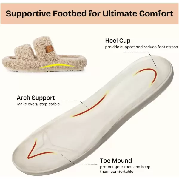 imageEverFoams Womens Fuzzy Opentoe Slippers Soft Comfy Memory Foam Indoor House ShoesVintage Khaki