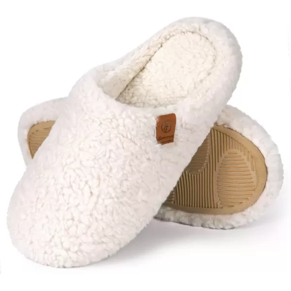 imageEverFoams Womens Fuzzy Slipon Slippers Soft Comfy Memory Foam Indoor House ShoesBeige