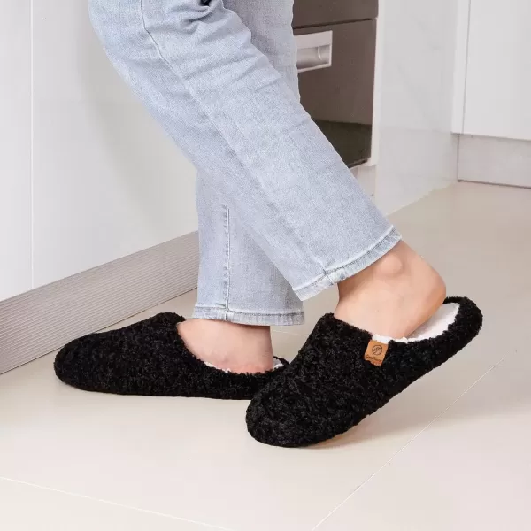 imageEverFoams Womens Fuzzy Slipon Slippers Soft Comfy Memory Foam Indoor House ShoesBlack