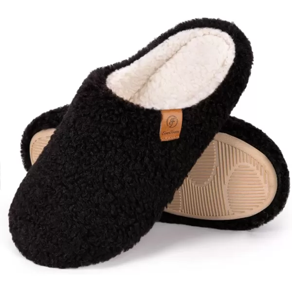 imageEverFoams Womens Fuzzy Slipon Slippers Soft Comfy Memory Foam Indoor House ShoesBlack