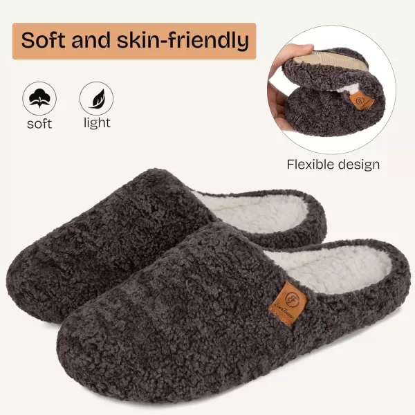 imageEverFoams Womens Fuzzy Slipon Slippers Soft Comfy Memory Foam Indoor House ShoesDark Grey