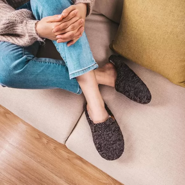 imageEverFoams Womens Fuzzy Slipon Slippers Soft Comfy Memory Foam Indoor House ShoesDark Grey