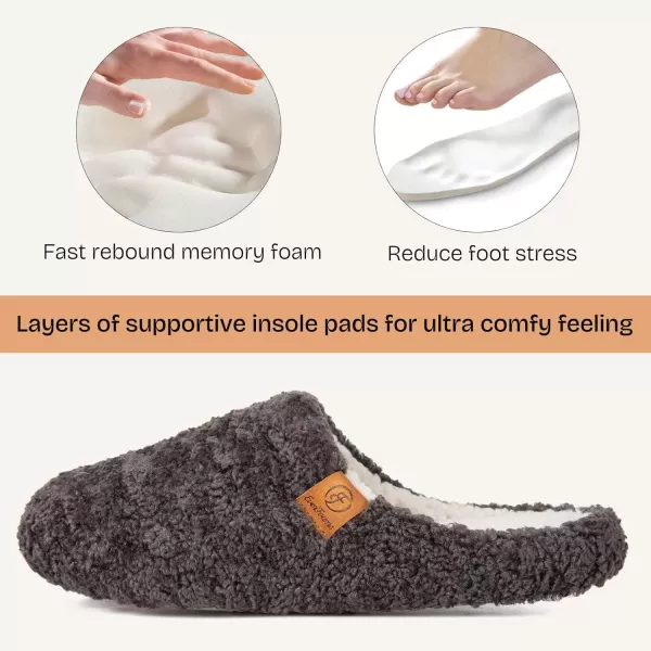 imageEverFoams Womens Fuzzy Slipon Slippers Soft Comfy Memory Foam Indoor House ShoesDark Grey