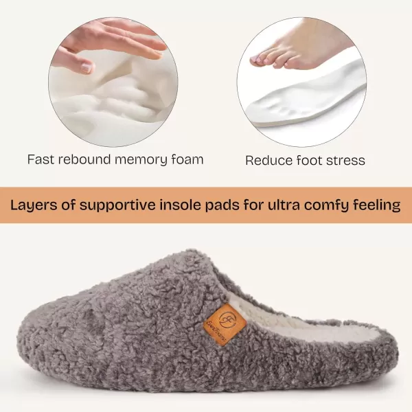 imageEverFoams Womens Fuzzy Slipon Slippers Soft Comfy Memory Foam Indoor House ShoesGrey