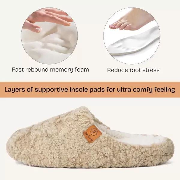 imageEverFoams Womens Fuzzy Slipon Slippers Soft Comfy Memory Foam Indoor House ShoesKhaki
