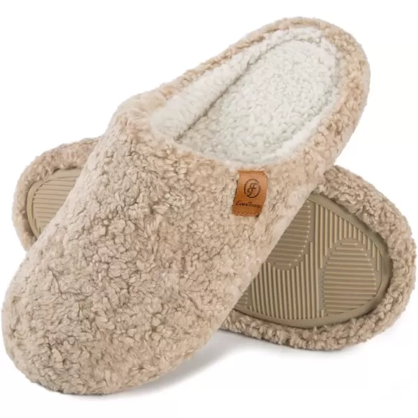 imageEverFoams Womens Fuzzy Slipon Slippers Soft Comfy Memory Foam Indoor House ShoesKhaki