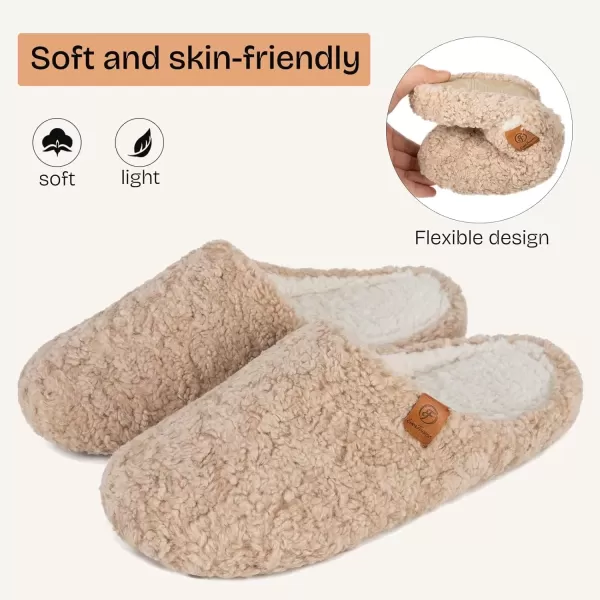 imageEverFoams Womens Fuzzy Slipon Slippers Soft Comfy Memory Foam Indoor House ShoesKhaki