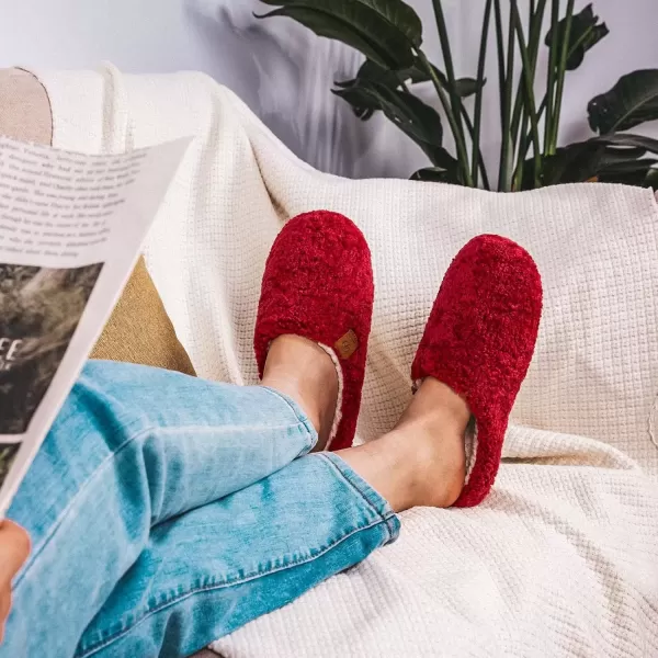 imageEverFoams Womens Fuzzy Slipon Slippers Soft Comfy Memory Foam Indoor House ShoesWine Red