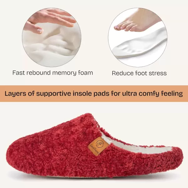 imageEverFoams Womens Fuzzy Slipon Slippers Soft Comfy Memory Foam Indoor House ShoesWine Red