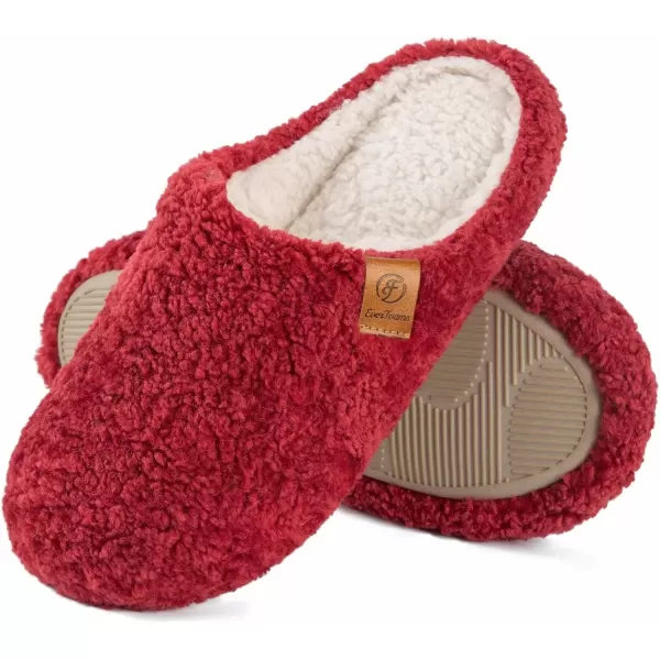 imageEverFoams Womens Fuzzy Slipon Slippers Soft Comfy Memory Foam Indoor House ShoesWine Red