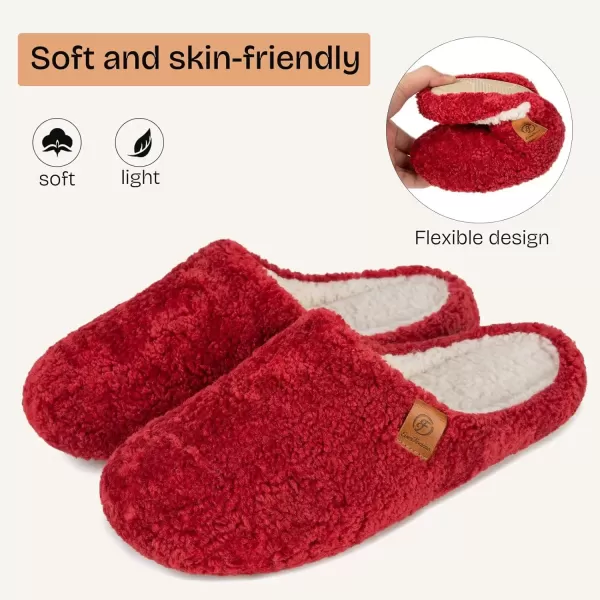 imageEverFoams Womens Fuzzy Slipon Slippers Soft Comfy Memory Foam Indoor House ShoesWine Red