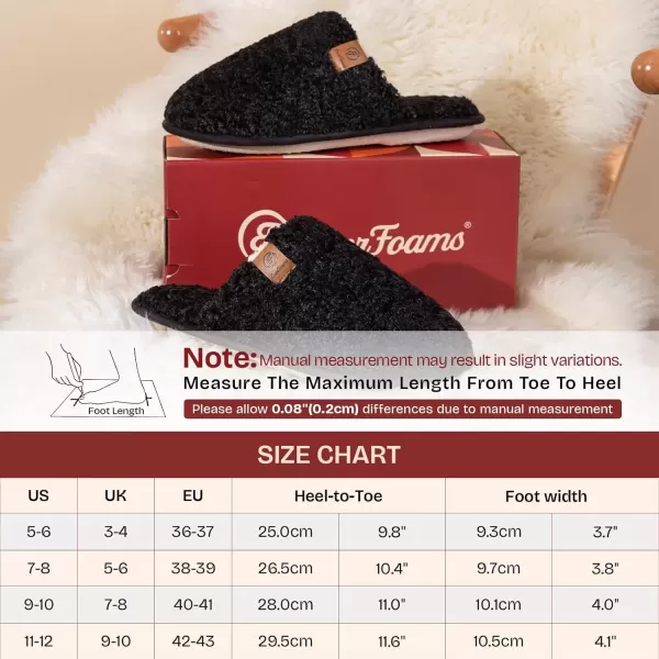 imageEverFoams Womens Fuzzy Slipon Slippers Warm Cozy Soft Lightweight Memory Foam Indoor House ShoesCarbon Black