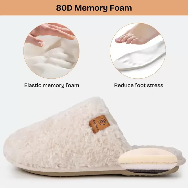 imageEverFoams Womens Fuzzy Slipon Slippers Warm Cozy Soft Lightweight Memory Foam Indoor House ShoesCream White