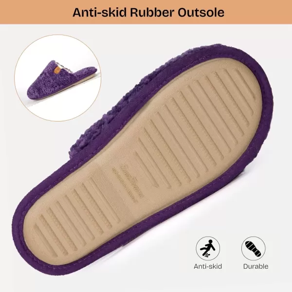 imageEverFoams Womens Fuzzy Slipon Slippers Warm Cozy Soft Lightweight Memory Foam Indoor House ShoesDark Purple