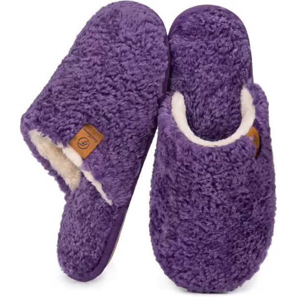 imageEverFoams Womens Fuzzy Slipon Slippers Warm Cozy Soft Lightweight Memory Foam Indoor House ShoesDark Purple