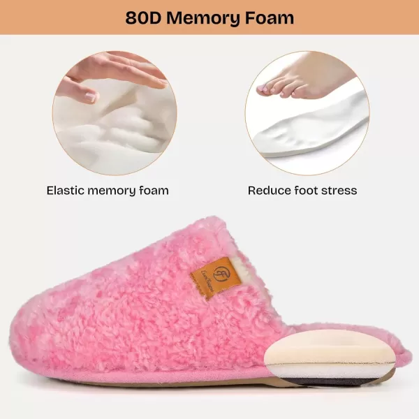 imageEverFoams Womens Fuzzy Slipon Slippers Warm Cozy Soft Lightweight Memory Foam Indoor House ShoesHot Pink