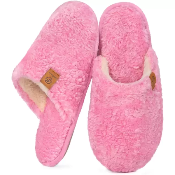 imageEverFoams Womens Fuzzy Slipon Slippers Warm Cozy Soft Lightweight Memory Foam Indoor House ShoesHot Pink