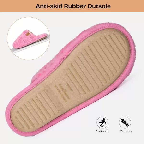 imageEverFoams Womens Fuzzy Slipon Slippers Warm Cozy Soft Lightweight Memory Foam Indoor House ShoesHot Pink