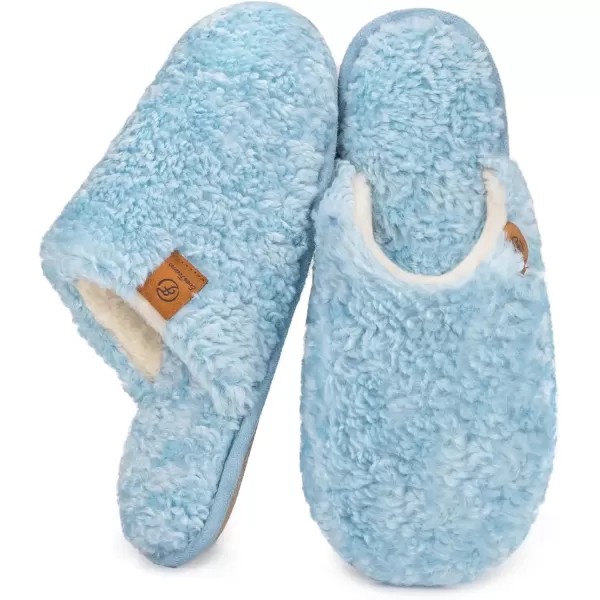 imageEverFoams Womens Fuzzy Slipon Slippers Warm Cozy Soft Lightweight Memory Foam Indoor House ShoesLight Blue