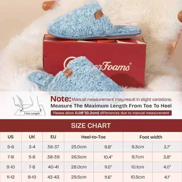 imageEverFoams Womens Fuzzy Slipon Slippers Warm Cozy Soft Lightweight Memory Foam Indoor House ShoesLight Blue