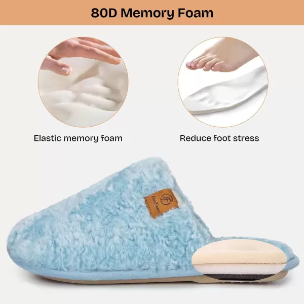 imageEverFoams Womens Fuzzy Slipon Slippers Warm Cozy Soft Lightweight Memory Foam Indoor House ShoesLight Blue