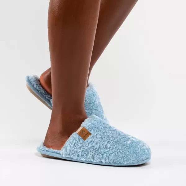 imageEverFoams Womens Fuzzy Slipon Slippers Warm Cozy Soft Lightweight Memory Foam Indoor House ShoesLight Blue
