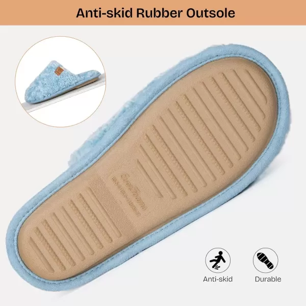 imageEverFoams Womens Fuzzy Slipon Slippers Warm Cozy Soft Lightweight Memory Foam Indoor House ShoesLight Blue