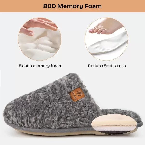 imageEverFoams Womens Fuzzy Slipon Slippers Warm Cozy Soft Lightweight Memory Foam Indoor House ShoesOxford Gray