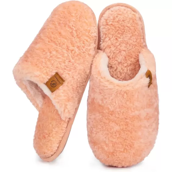 imageEverFoams Womens Fuzzy Slipon Slippers Warm Cozy Soft Lightweight Memory Foam Indoor House ShoesPeach