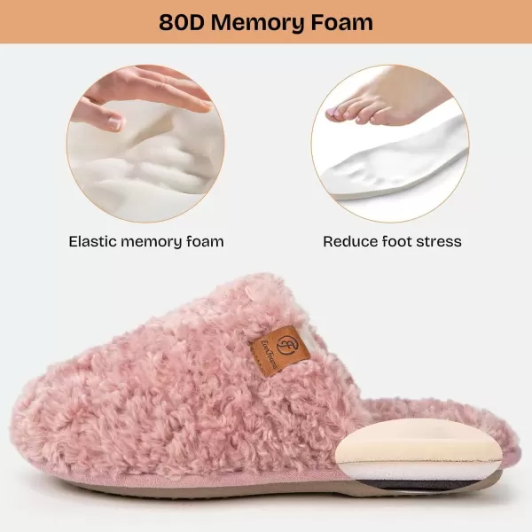 imageEverFoams Womens Fuzzy Slipon Slippers Warm Cozy Soft Lightweight Memory Foam Indoor House ShoesPink